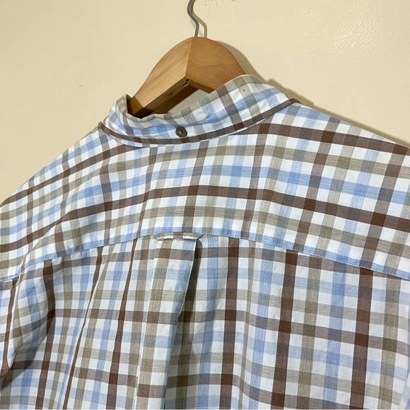 Façonnable Men’s Check Plaid Button Up Shirt - Brown Blue White - Picture 7 of 12